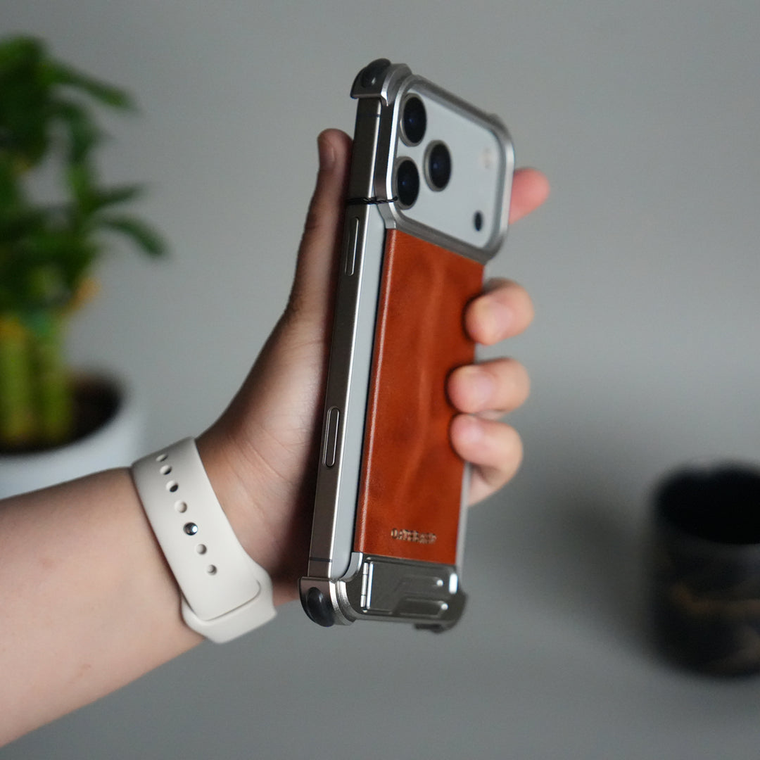 iPhone 17 Pro Magnetic Leather Case | Strong MagSafe + Metal Kickstand | Premium PU Leather Back with Aluminum Bumper Frame