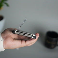 iPhone 17 Pro Max Magnetic Leather Case | Strong MagSafe + Metal Kickstand | Premium PU Leather Back with Aluminum Bumper Frame