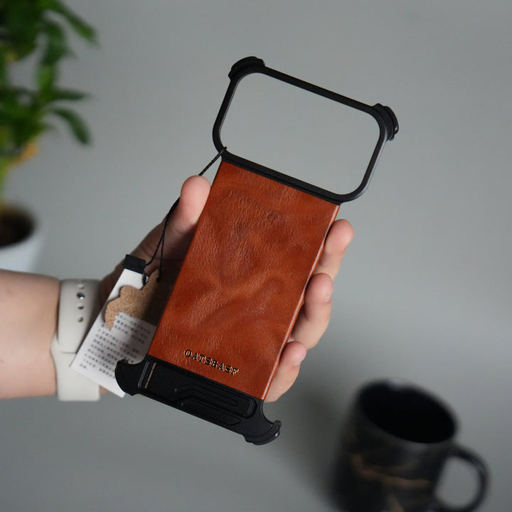 iPhone 17 Pro Magnetic Leather Case | Strong MagSafe + Metal Kickstand | Premium PU Leather Back with Aluminum Bumper Frame