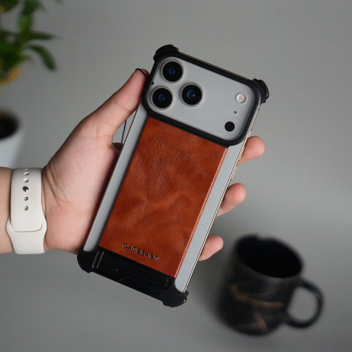 iPhone 17 Pro Magnetic Leather Case | Strong MagSafe + Metal Kickstand | Premium PU Leather Back with Aluminum Bumper Frame