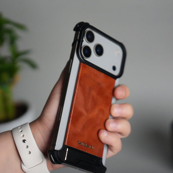 iPhone 17 Pro Magnetic Leather Case | Strong MagSafe + Metal Kickstand | Premium PU Leather Back with Aluminum Bumper Frame