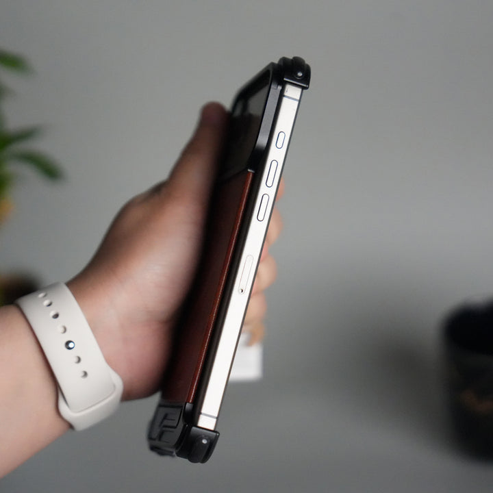 iPhone 17 Pro Magnetic Leather Case | Strong MagSafe + Metal Kickstand | Premium PU Leather Back with Aluminum Bumper Frame