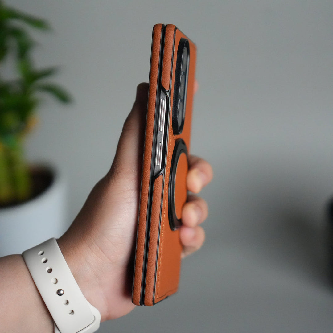 Galaxy Z Fold 7 Premium Leather MagSafe Case | Strong Magnetic Ring | Shockproof Back Cover with Luxe PU Leather Finish