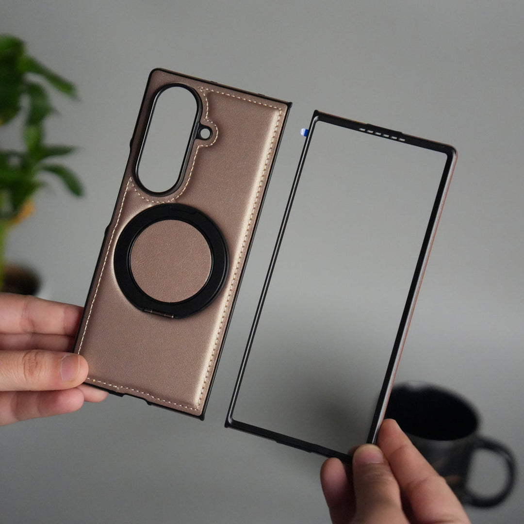 Galaxy Z Fold 7 Premium Leather MagSafe Case | Strong Magnetic Ring | Shockproof Back Cover with Luxe PU Leather Finish