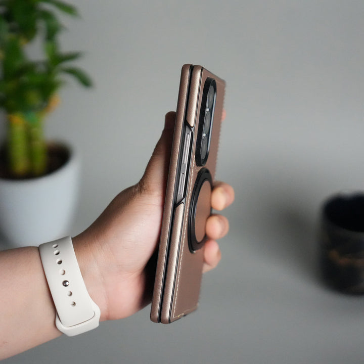 Galaxy Z Fold 7 Premium Leather MagSafe Case | Strong Magnetic Ring | Shockproof Back Cover with Luxe PU Leather Finish