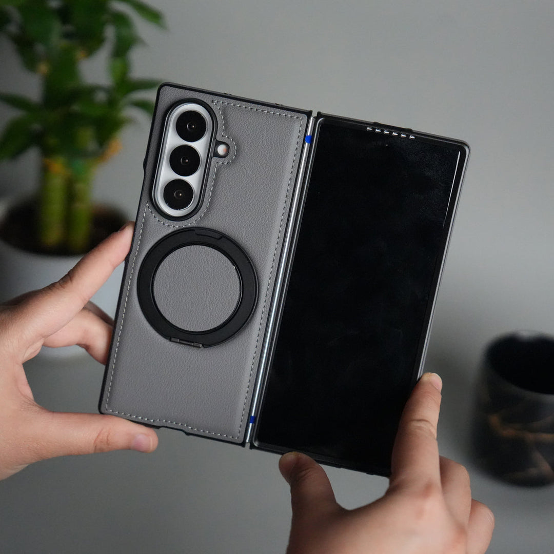 Galaxy Z Fold 7 Premium Leather MagSafe Case | Strong Magnetic Ring | Shockproof Back Cover with Luxe PU Leather Finish