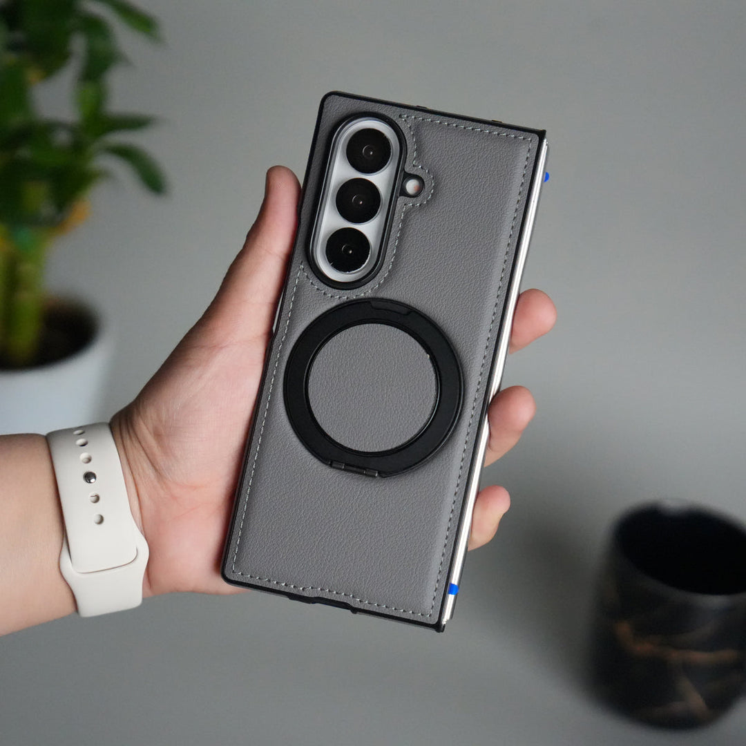 Galaxy Z Fold 7 Premium Leather MagSafe Case | Strong Magnetic Ring | Shockproof Back Cover with Luxe PU Leather Finish