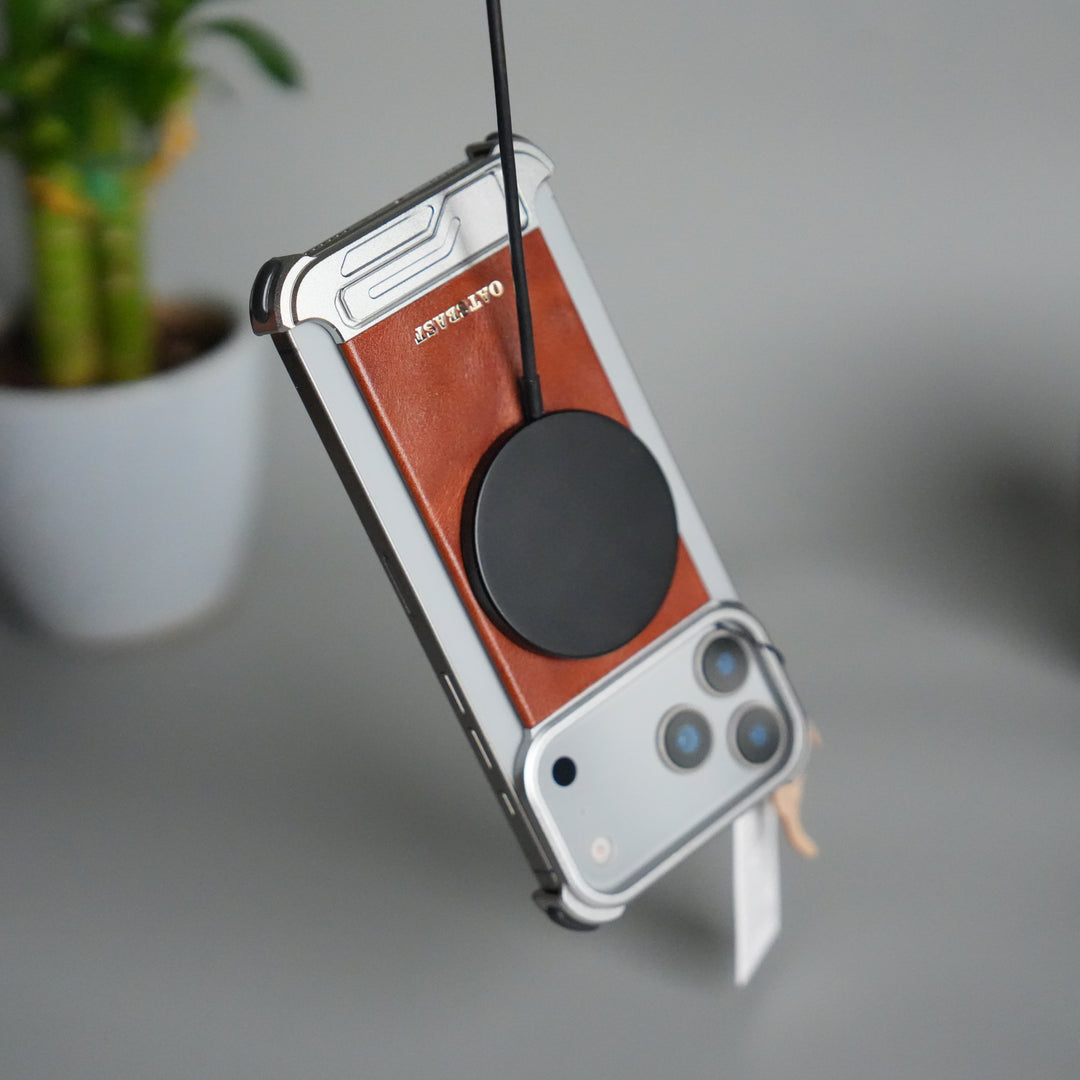 iPhone 17 Pro Magnetic Leather Case | Strong MagSafe + Metal Kickstand | Premium PU Leather Back with Aluminum Bumper Frame