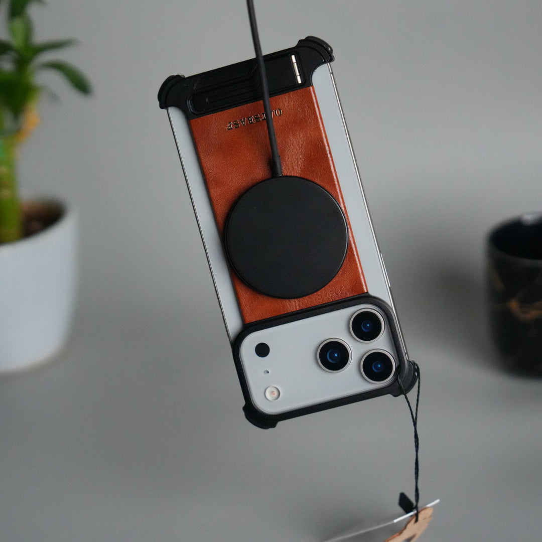 iPhone 17 Pro Magnetic Leather Case | Strong MagSafe + Metal Kickstand | Premium PU Leather Back with Aluminum Bumper Frame