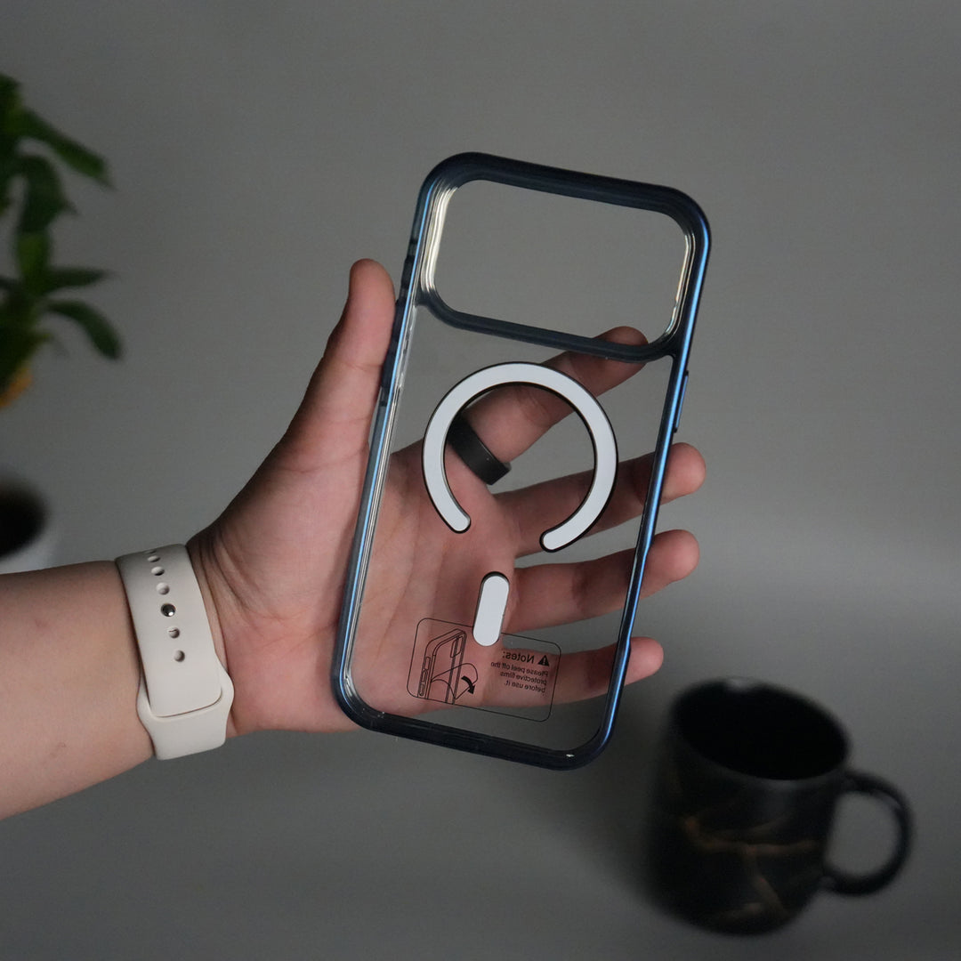 iPhone 17 Pro Transparent Side Chrome Electroplated Plated Magnetic Clear Back Case Covers