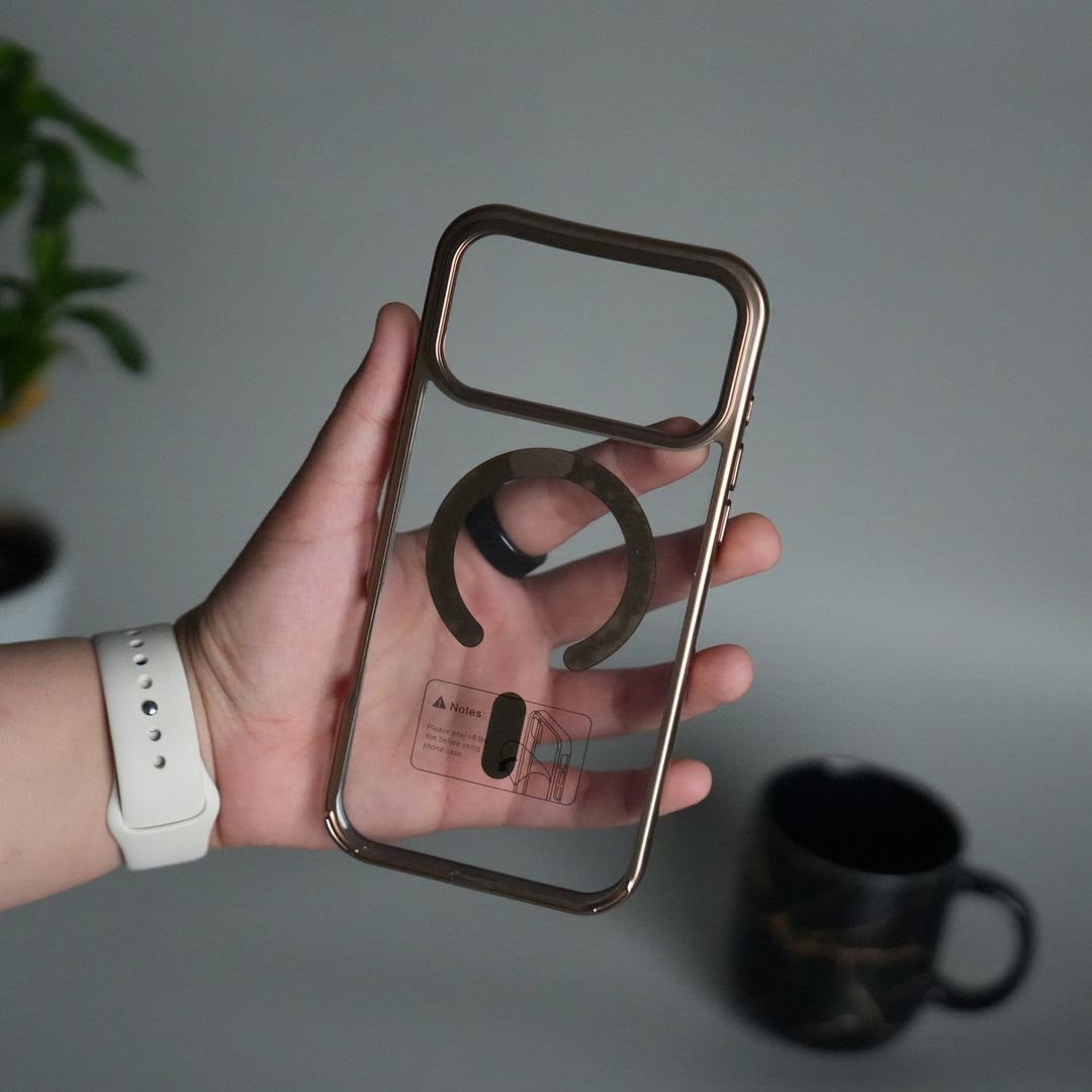 iPhone 17 Pro Transparent Side Chrome Electroplated Plated Magnetic Clear Back Case Covers