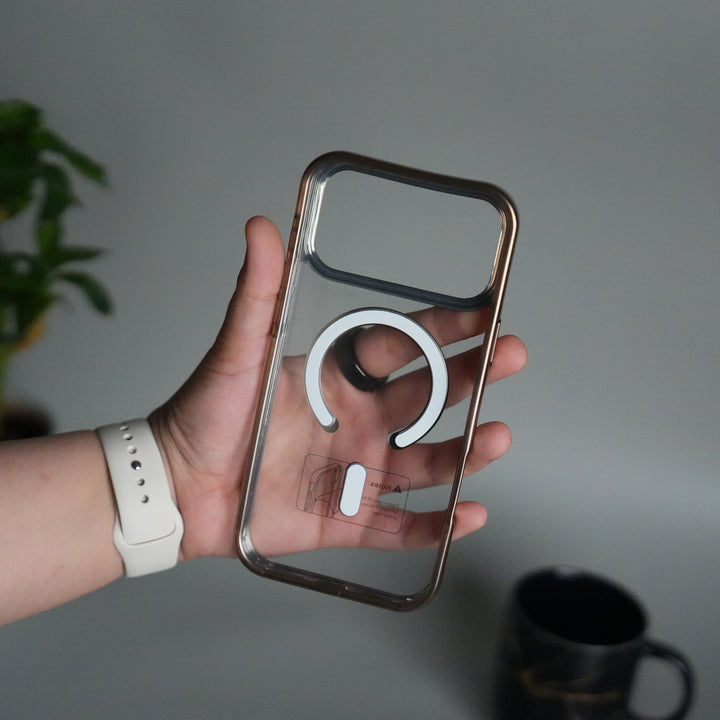 iPhone 17 Pro Transparent Side Chrome Electroplated Plated Magnetic Clear Back Case Covers