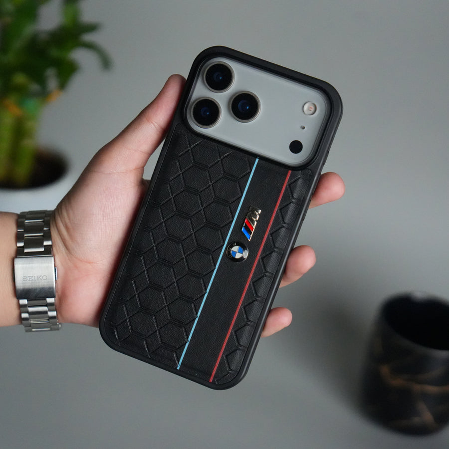 iPhone 18 Series BMW & M Performance Logo With Honeycomb Design Case Cover (Black)