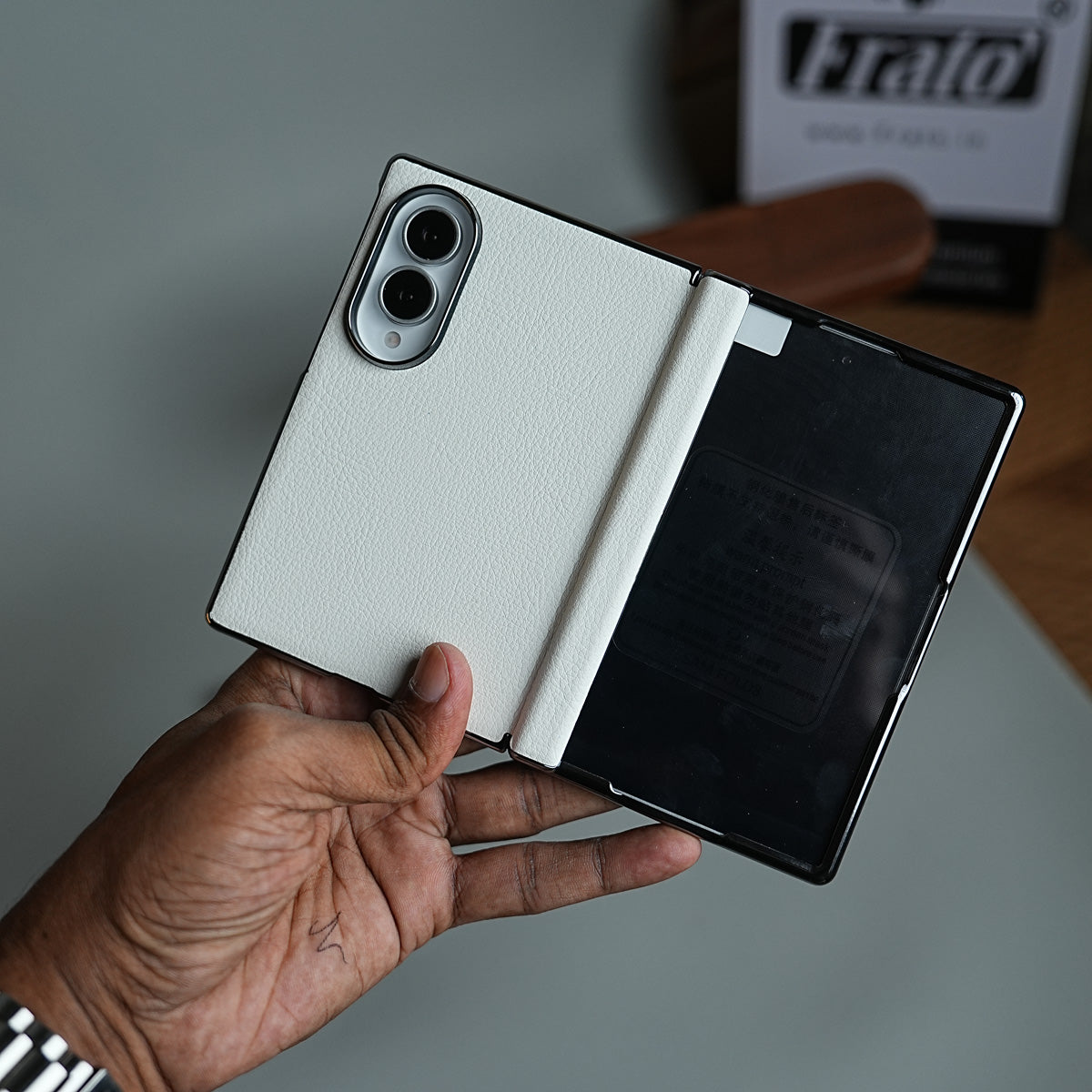 Premium Leather Texture Hinge Protection Case for Galaxy Z Fold 8 | Front Glass Cover