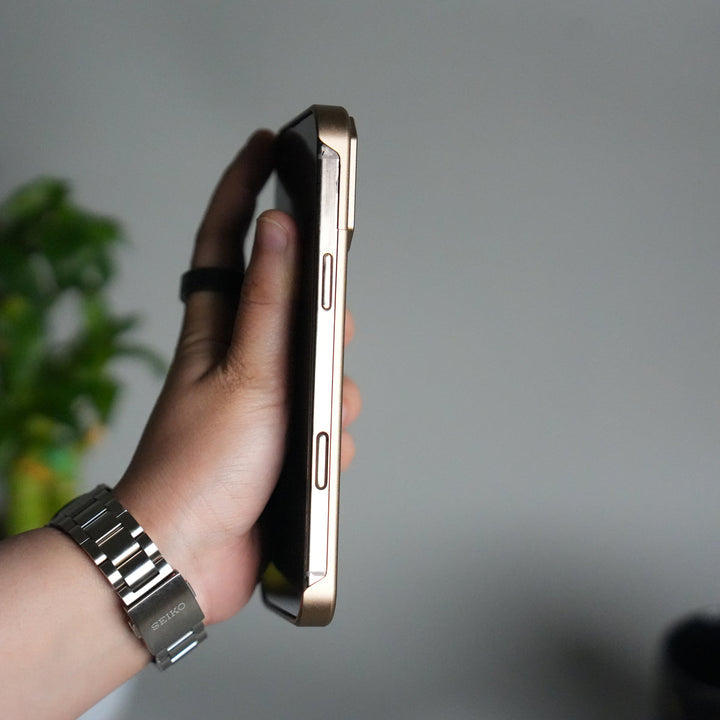 iPhone 16 Series Metallic Wood Leather AeroFLex Aluminium  Case With Rotating Stand