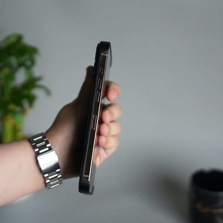 iPhone 16 Series Metallic Wood Leather AeroFLex Aluminium  Case With Rotating Stand