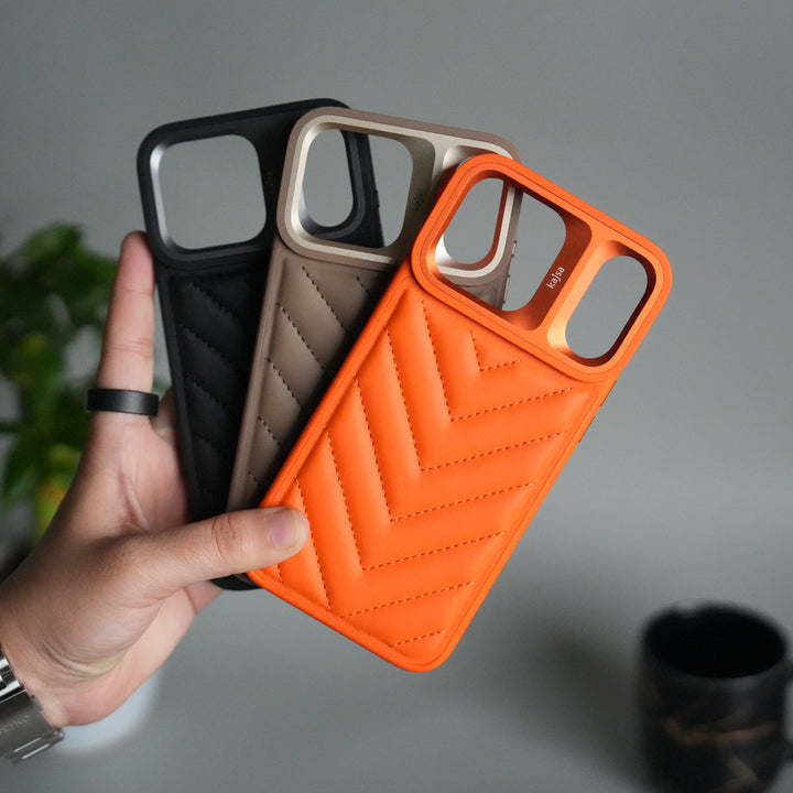 iPhone 17 Pro PUFF Leather Metallic Camera Frame Case Cover