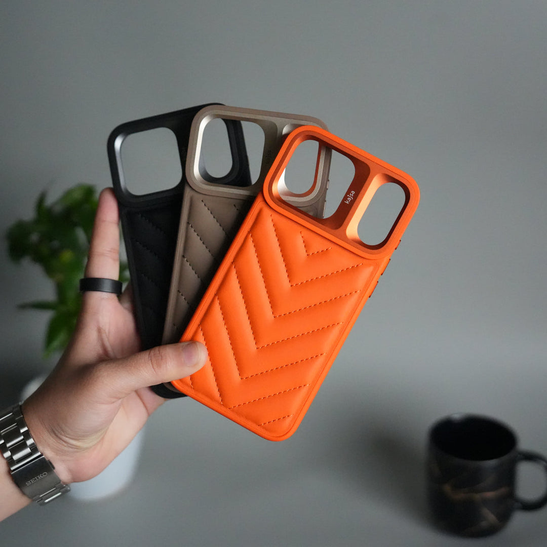 iPhone 17 Pro Max PUFF Leather Metallic Camera Frame Case Cover