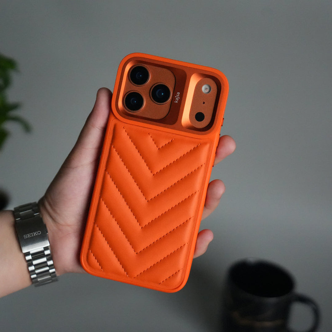 iPhone 17 Pro Max PUFF Leather Metallic Camera Frame Case Cover