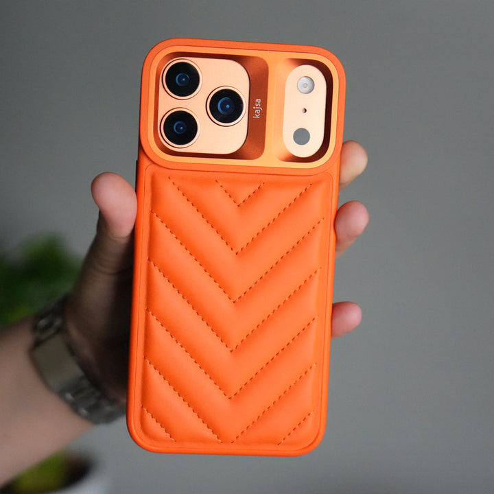 iPhone 17 Pro Max PUFF Leather Metallic Camera Frame Case Cover