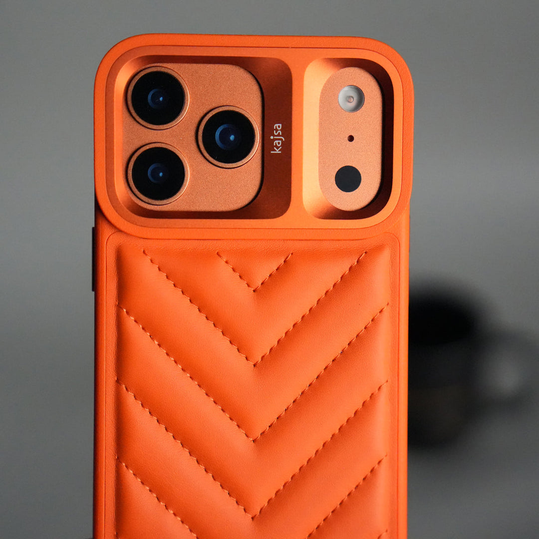 iPhone 17 Pro PUFF Leather Metallic Camera Frame Case Cover