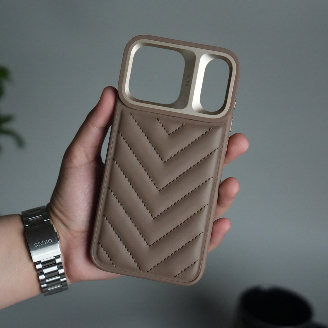 iPhone 17 Pro Max PUFF Leather Metallic Camera Frame Case Cover