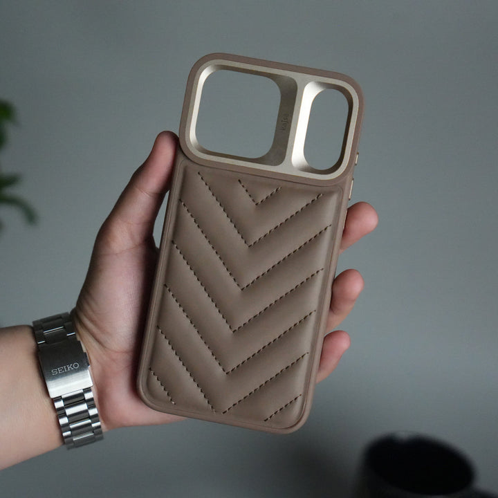 iPhone 17 Pro Max PUFF Leather Metallic Camera Frame Case Cover