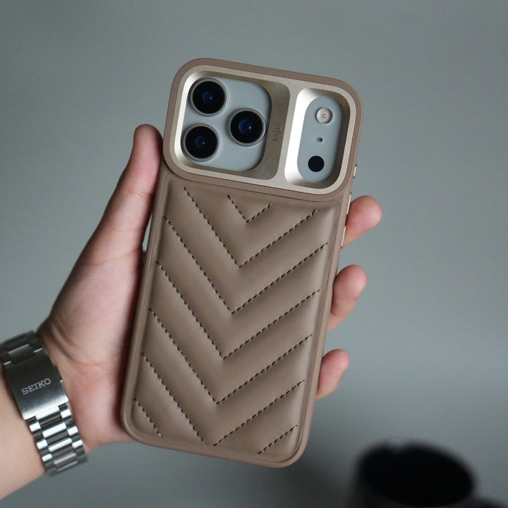 iPhone 17 Pro PUFF Leather Metallic Camera Frame Case Cover