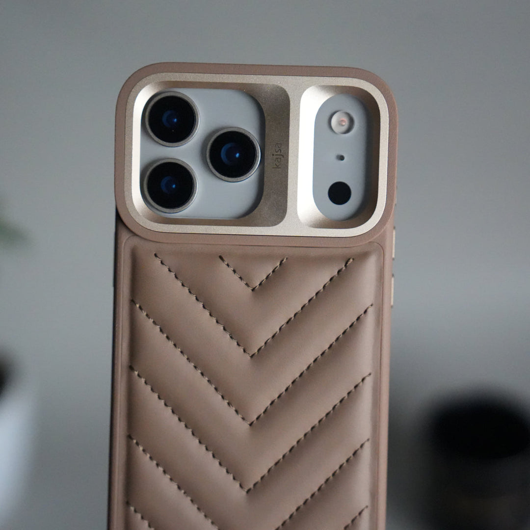 iPhone 17 Pro Max PUFF Leather Metallic Camera Frame Case Cover