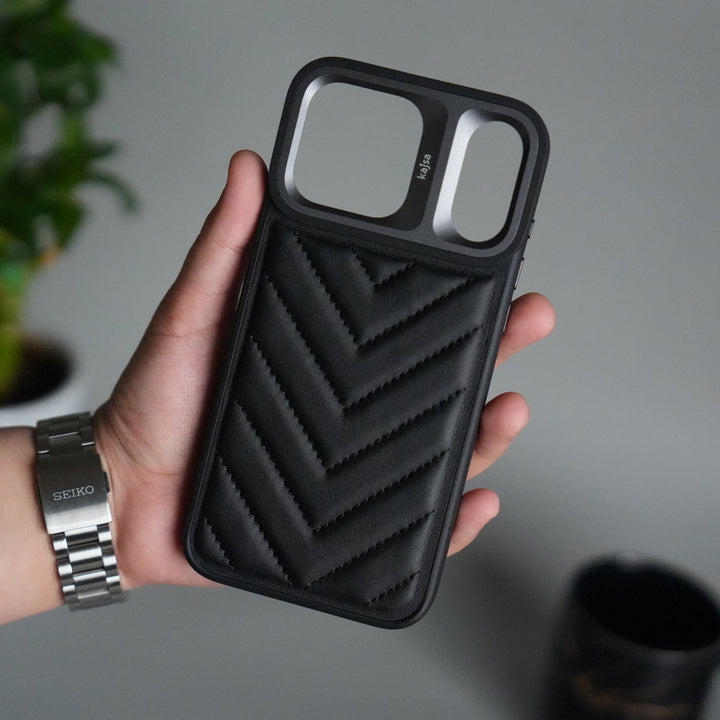 iPhone 17 Pro Max PUFF Leather Metallic Camera Frame Case Cover