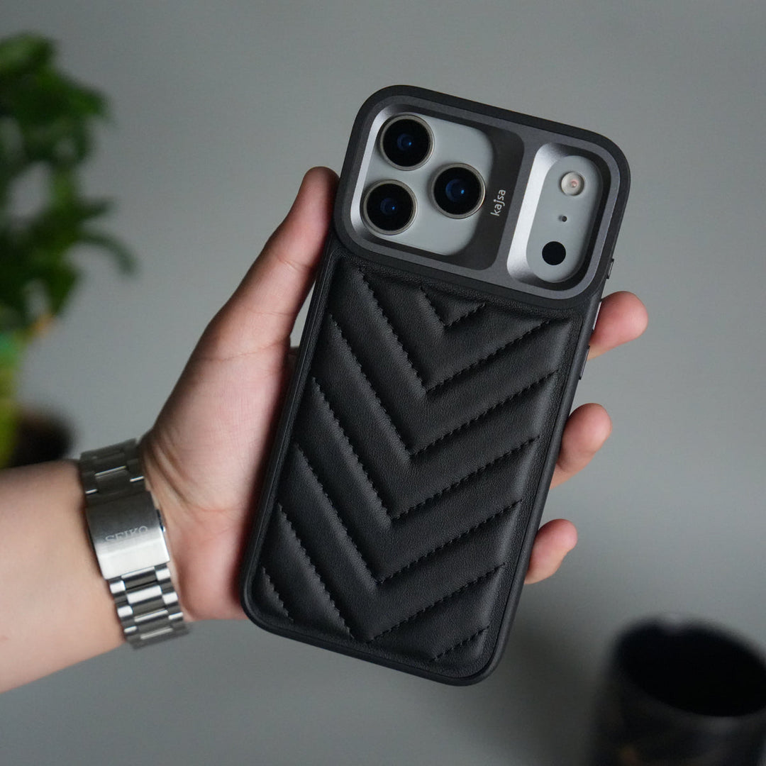 iPhone 17 Pro PUFF Leather Metallic Camera Frame Case Cover