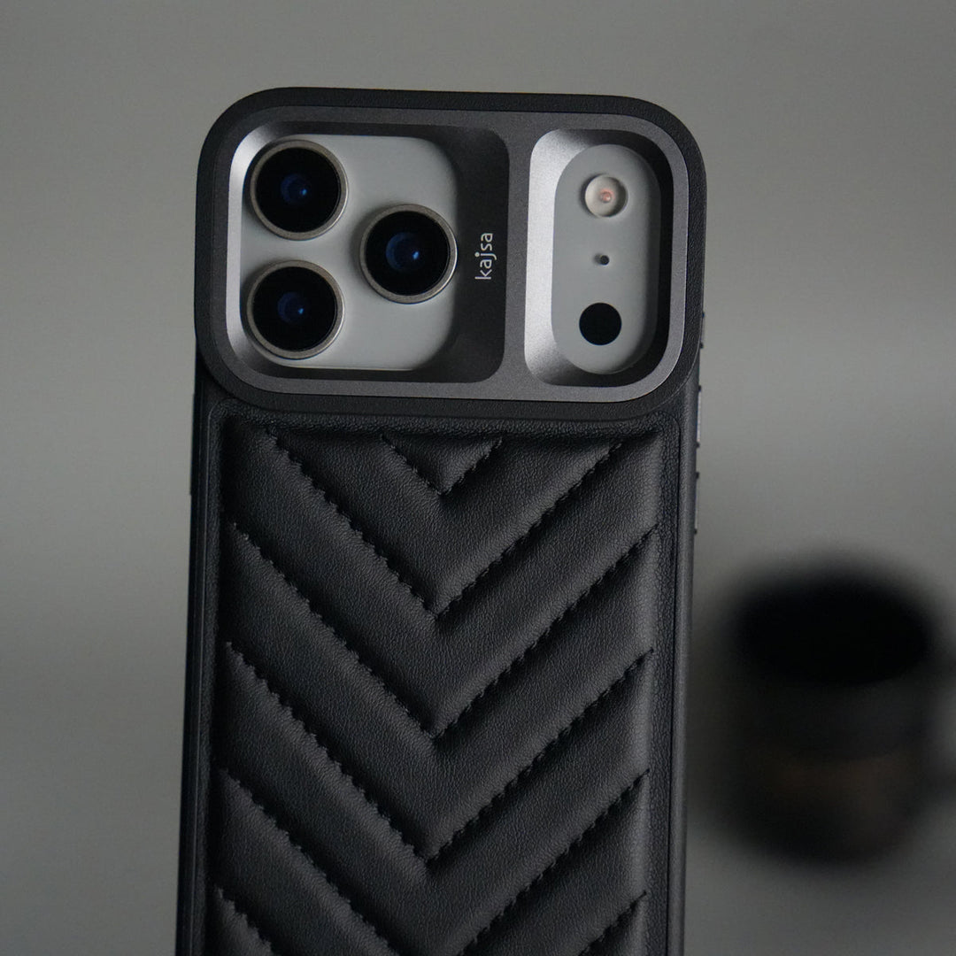 iPhone 17 Pro PUFF Leather Metallic Camera Frame Case Cover