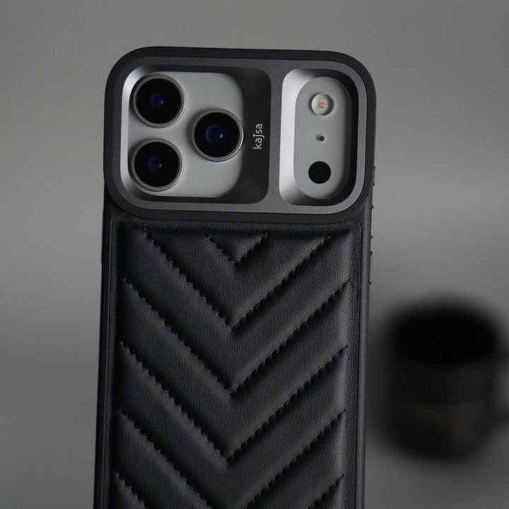 iPhone 17 Pro PUFF Leather Metallic Camera Frame Case Cover