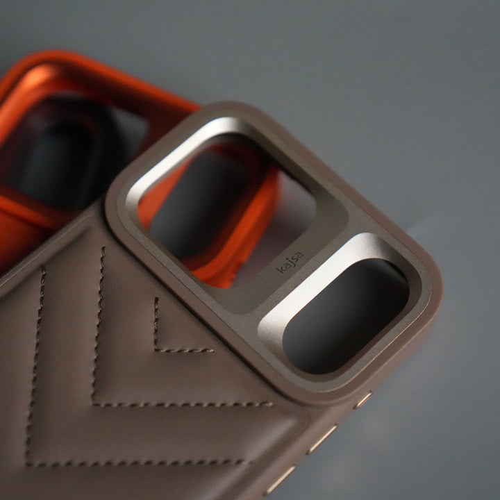 iPhone 17 Pro PUFF Leather Metallic Camera Frame Case Cover