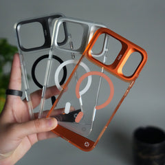 iPhone 18 Series Clear MagSafe Case | Aluminum Metal Camera Frame | Shockproof Transparent Back Cover