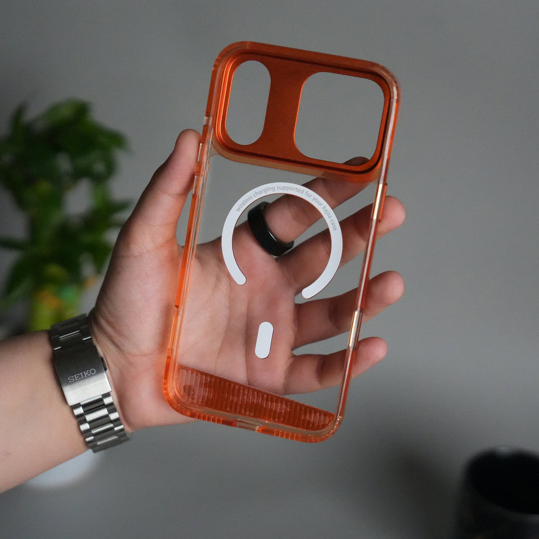 iPhone 17 Pro Max Clear MagSafe Case | Aluminum Metal Camera Frame | Shockproof Transparent Back Cover