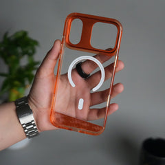 iPhone 18 Series Clear MagSafe Case | Aluminum Metal Camera Frame | Shockproof Transparent Back Cover