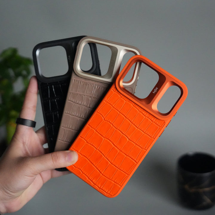 iPhone 17 Pro Max Crocodile Leather Pattern Case | Premium Luxury Back Cover with Metal Camera Frame