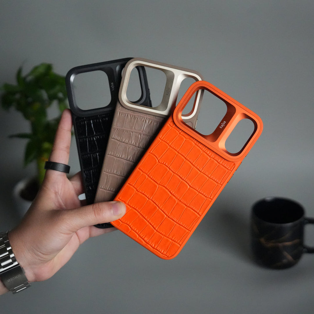 iPhone 17 Pro Max Crocodile Leather Pattern Case | Premium Luxury Back Cover with Metal Camera Frame