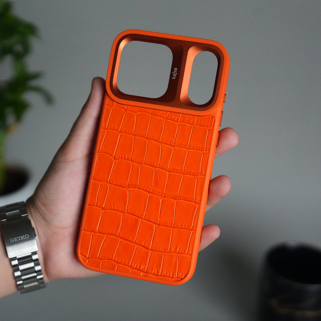 iPhone 17 Pro Max Crocodile Leather Pattern Case | Premium Luxury Back Cover with Metal Camera Frame