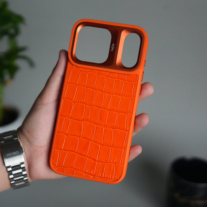 iPhone 17 Pro Max Crocodile Leather Pattern Case | Premium Luxury Back Cover with Metal Camera Frame