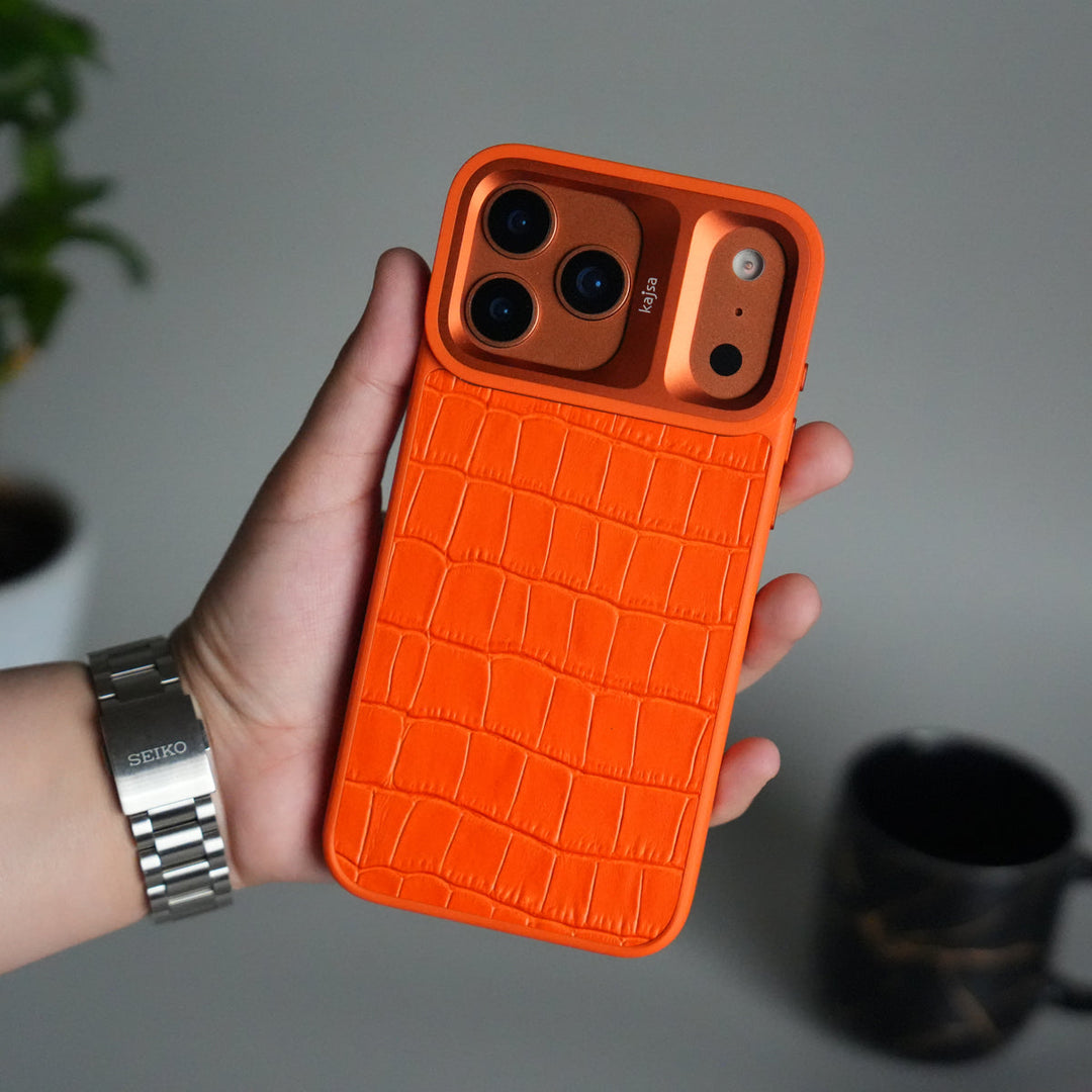 iPhone 17 Pro Max Crocodile Leather Pattern Case | Premium Luxury Back Cover with Metal Camera Frame