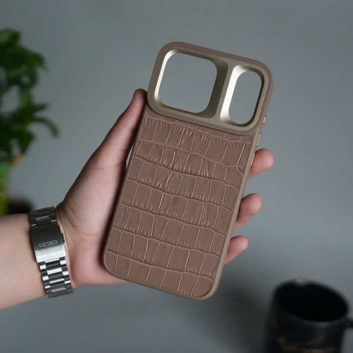 iPhone 17 Pro Max Crocodile Leather Pattern Case | Premium Luxury Back Cover with Metal Camera Frame