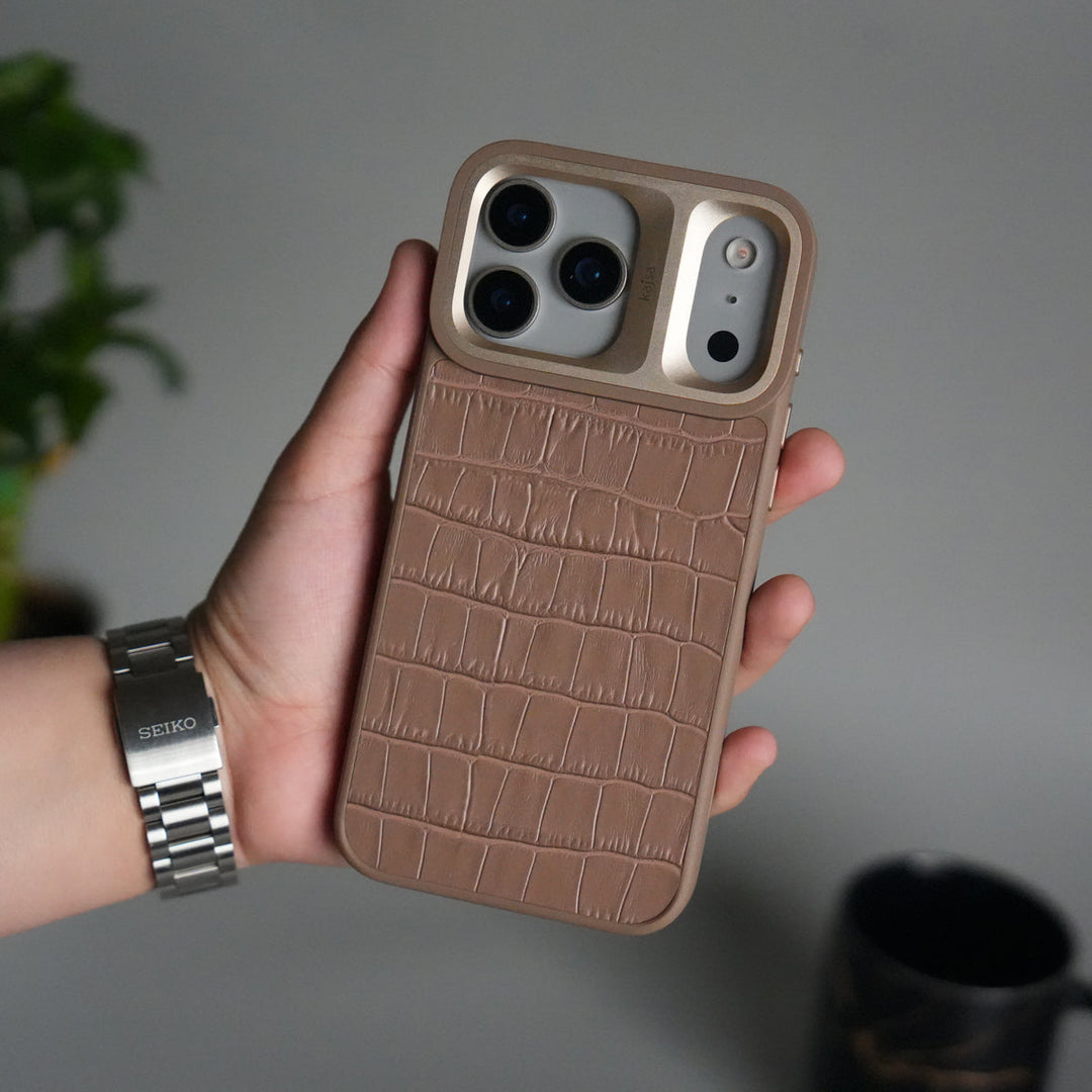 iPhone 17 Pro Max Crocodile Leather Pattern Case | Premium Luxury Back Cover with Metal Camera Frame