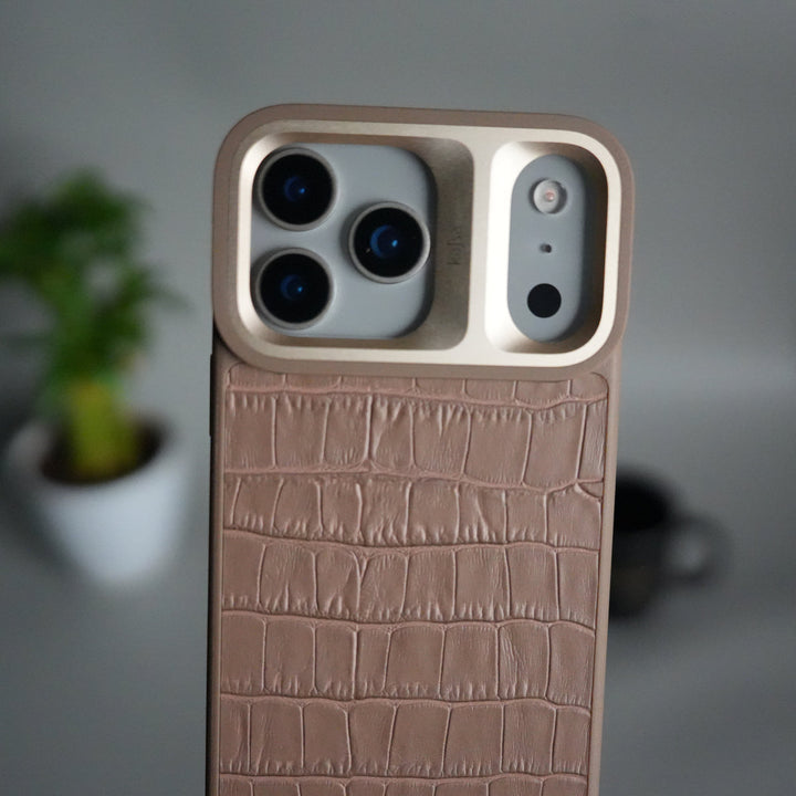 iPhone 17 Pro Max Crocodile Leather Pattern Case | Premium Luxury Back Cover with Metal Camera Frame