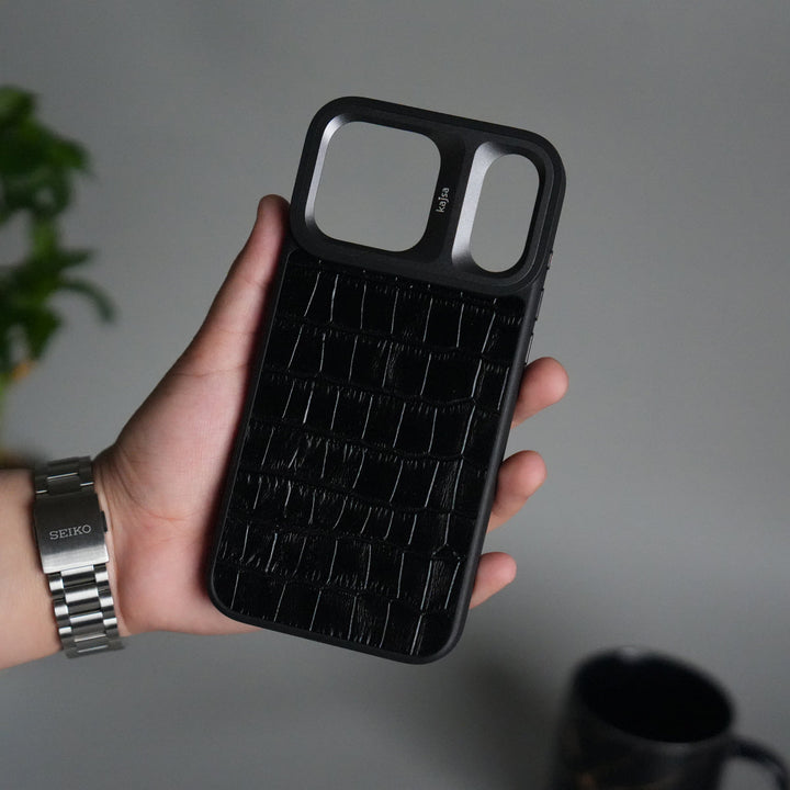 iPhone 17 Pro Max Crocodile Leather Pattern Case | Premium Luxury Back Cover with Metal Camera Frame