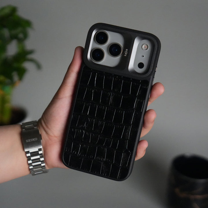 iPhone 17 Pro Max Crocodile Leather Pattern Case | Premium Luxury Back Cover with Metal Camera Frame
