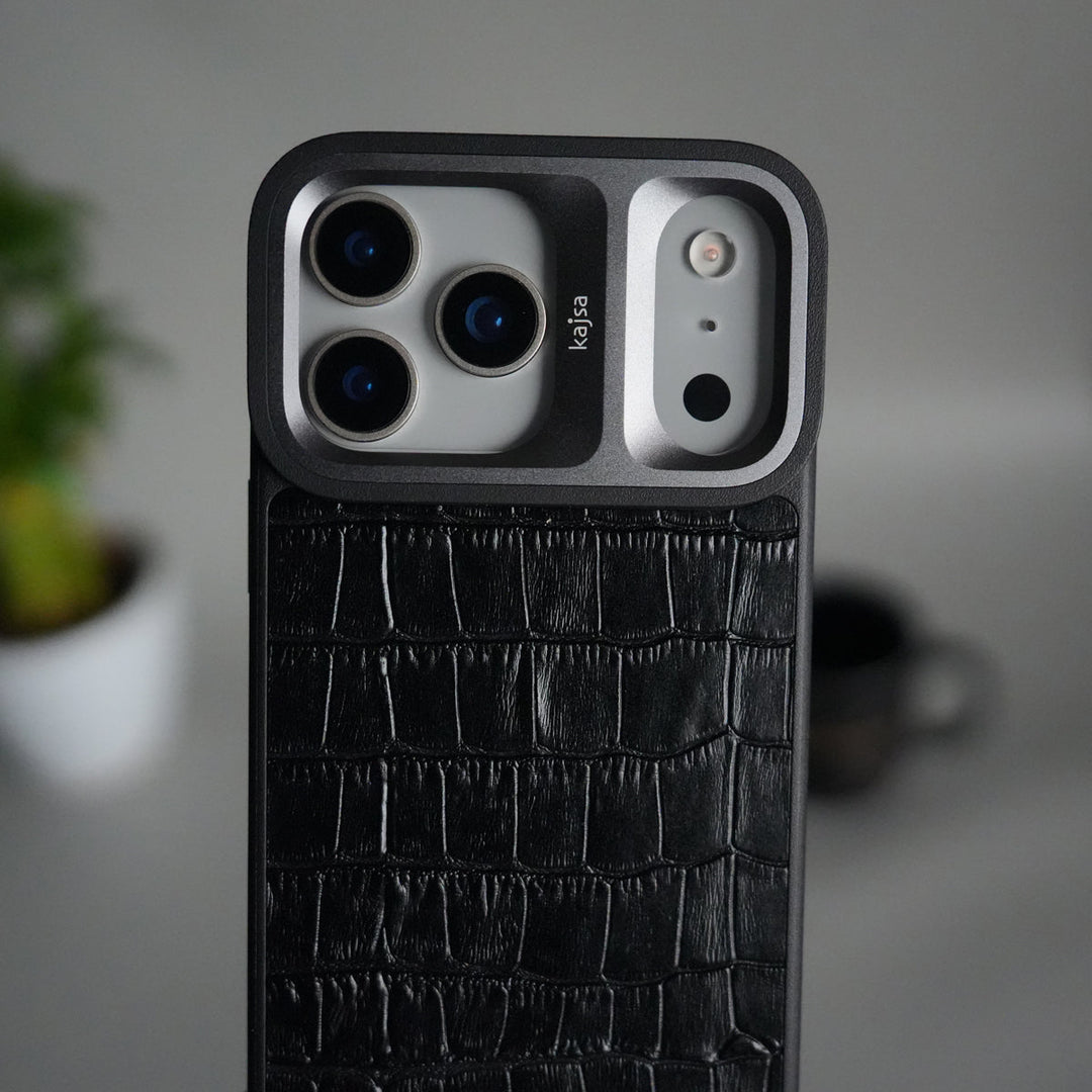 iPhone 17 Pro Max Crocodile Leather Pattern Case | Premium Luxury Back Cover with Metal Camera Frame