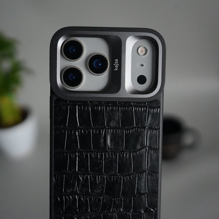 iPhone 17 Pro Max Crocodile Leather Pattern Case | Premium Luxury Back Cover with Metal Camera Frame