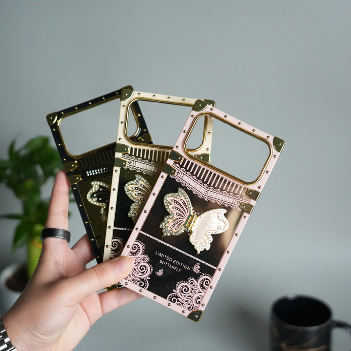 iPhone 17 Series Luxury Butterfly Case | Trunk Frame Shockproof Cover with 3D Butterfly | Premium Limited Edition Design